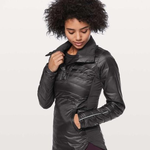 LULULEMON Down for a run black pullover puffer pouch pockets top jacket 4